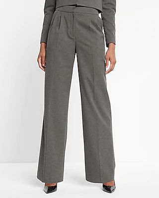 Super High Waisted Double Pleated Wide Leg Palazzo Pant Gray Women's