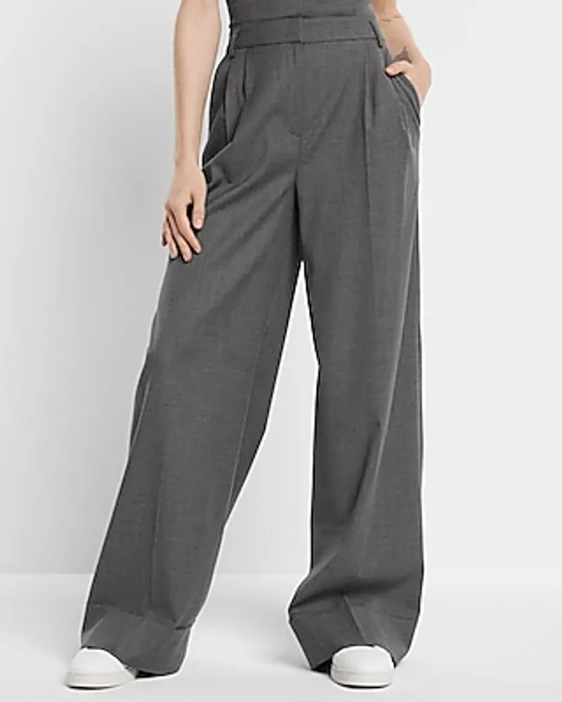 Express High Waisted Pleated Wide Leg Palazzo Pant Gray Women's 2
