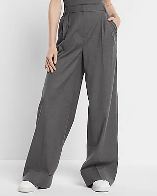 High Waisted Pleated Wide Leg Palazzo Pant Gray Women's 0