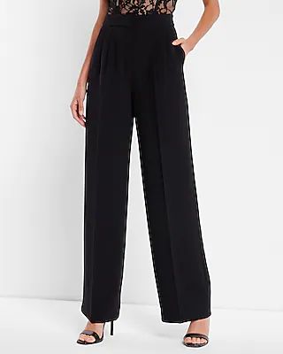 Super High Waisted Open Pleated Wide Leg Palazzo Pant Black Women's 6