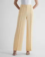 Editor High Waisted Linen-Blend Pintuck Trouser Pant Yellow Women's 4 Long