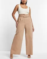 Super High Waisted Belted Paperbag Wide Leg Palazzo Pant Women's