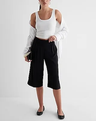 High Waisted Pleated Gaucho Pant Black Women's