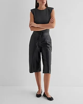 Editor High Waisted Faux Leather Seamed Gaucho Pant Black Women's