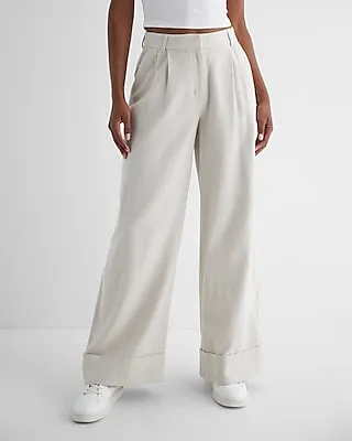 Stylist High Waisted Luxe Lounge Twill Cuffed Wide Leg Palazzo Pant Brown Women's 12 Long