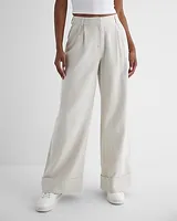 Stylist High Waisted Luxe Lounge Twill Cuffed Wide Leg Palazzo Pant