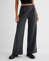 Stylist High Waisted Luxe Lounge Cuffed Wide Leg Palazzo Pant Gray Women's Short