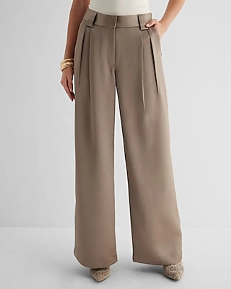 High Rise Pleated Baggy Trousers - Neutral