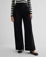 High Waisted Side Buckle Belt Wide Leg Palazzo Pant Black Women's 2 Long