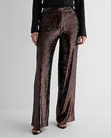 High Waisted Sequin Wide Leg Palazzo Pant Brown Women's