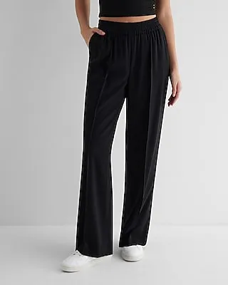 High Waisted Seamed Pull On Wide Leg Palazzo Pant Black Women's XL