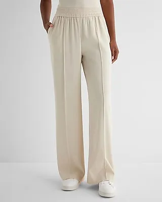 High Waisted Seamed Pull On Wide Leg Palazzo Pant Neutral Women's XS