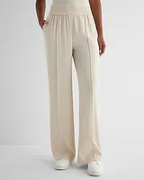 High Waisted Seamed Pull On Wide Leg Palazzo Pant Neutral Women's XS