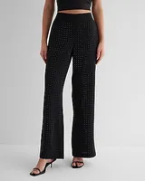 High Waisted Rhinestone Studded Wide Leg Palazzo Trouser Pant Women's