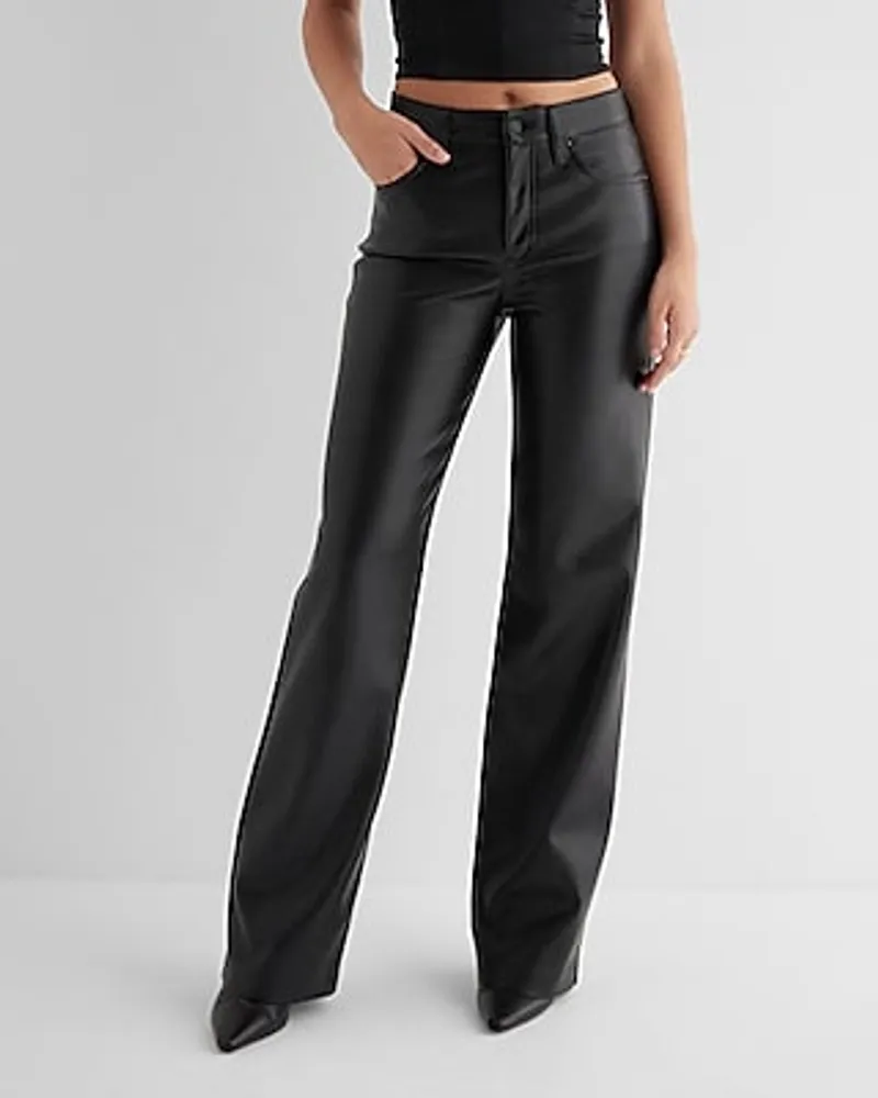 High Waisted Faux Leather Wide Leg Palazzo Pant Black Women's