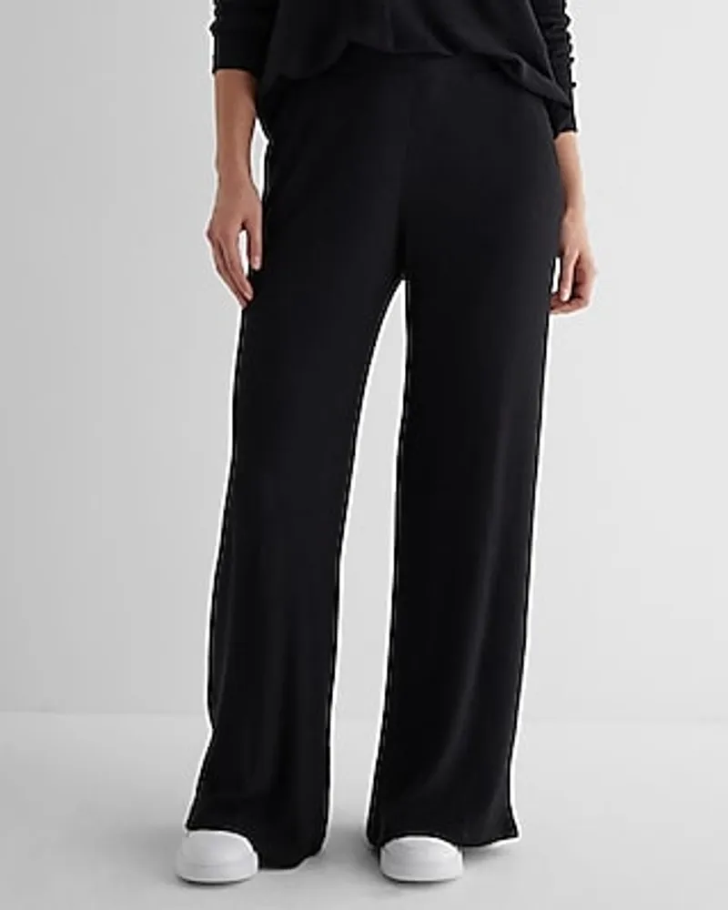 Express High Waisted Ribbed Cozy Knit Pull On Wide Leg Palazzo Pant Women's