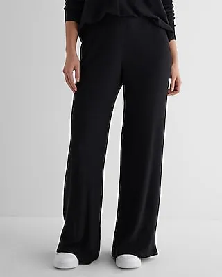 High Waisted Ribbed Cozy Knit Pull On Wide Leg Palazzo Pant