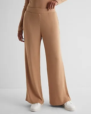 High Waisted Ribbed Cozy Knit Pull On Wide Leg Palazzo Pant Women's L