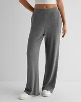 High Waisted Ribbed Cozy Knit Pull On Wide Leg Palazzo Pant Gray Women's XS