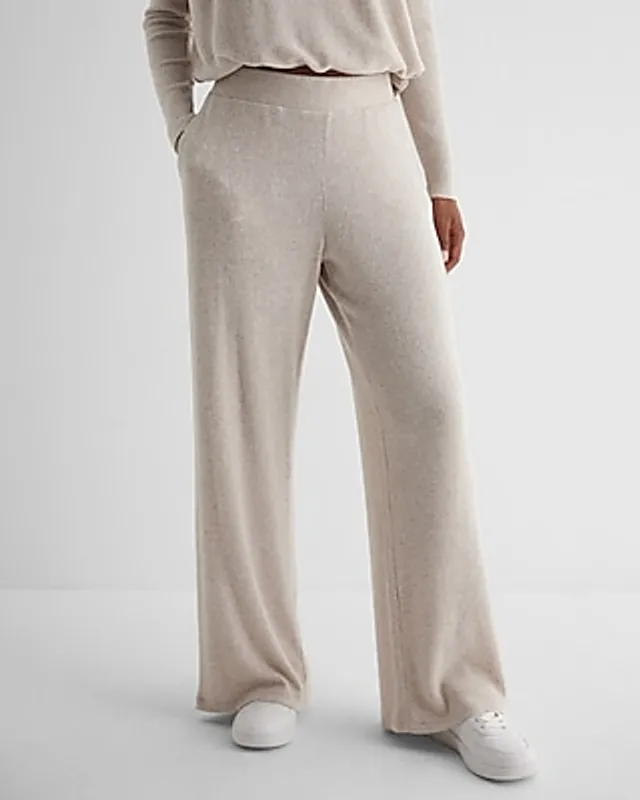 Express High Waisted Ribbed Cozy Knit Pull On Wide Leg Palazzo Pant Women