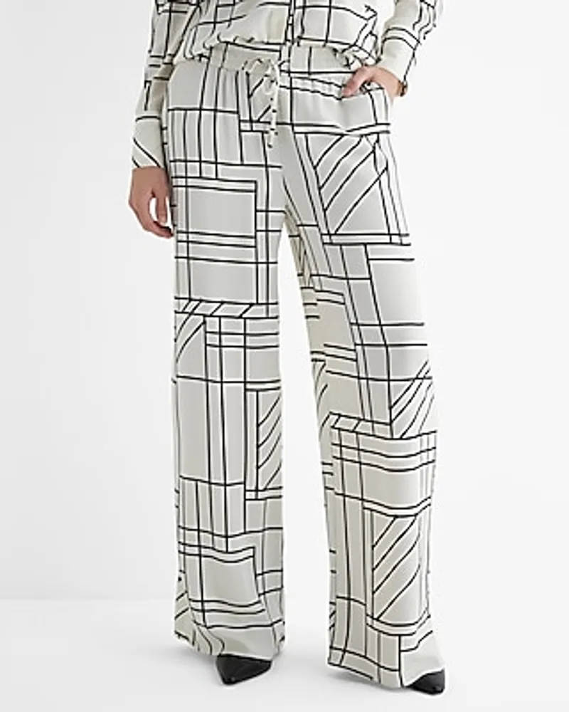 High Waisted Printed Pull On Wide Leg Palazzo Pant Black Women