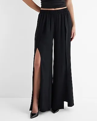 High Waisted Seamed Tall Slit Wide Leg Palazzo Pant