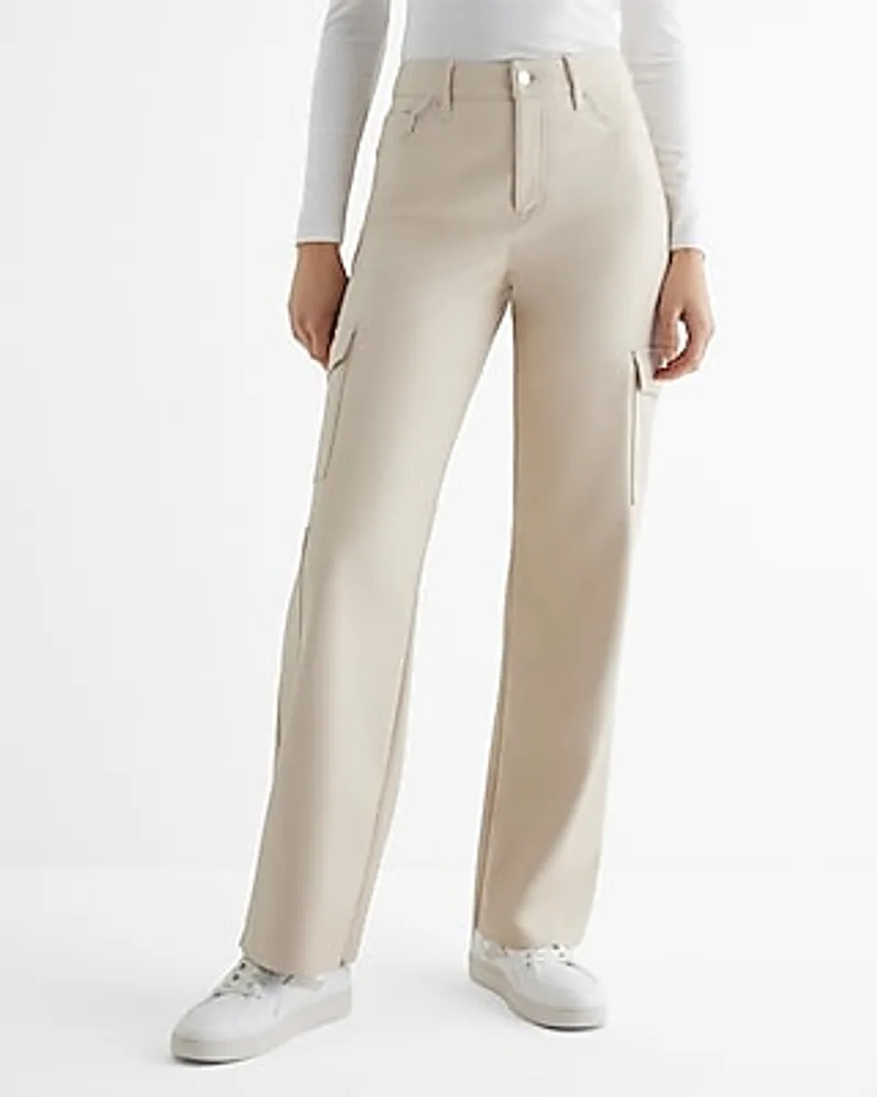 High Waisted Faux Leather Wide Leg Palazzo Cargo Pant