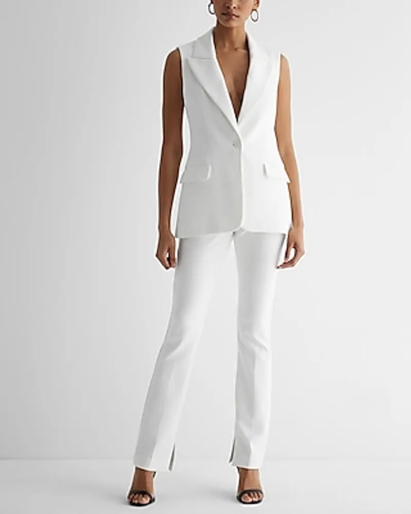 Express Super High Waisted Pintuck Flare Trouser Pant White