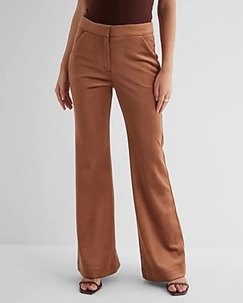 Brown velvet flared pants for women