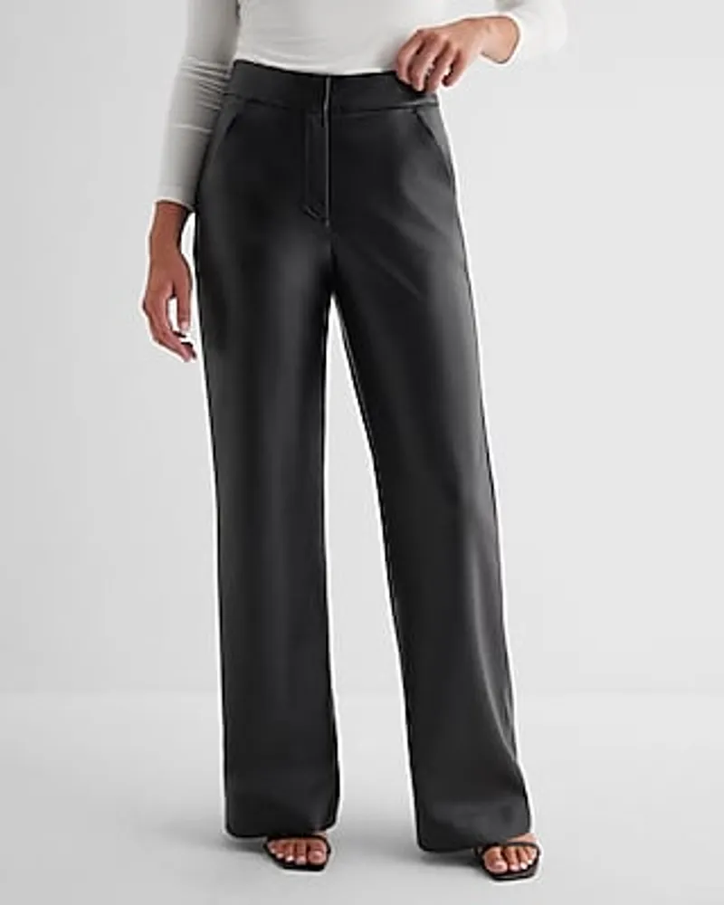 Express Editor High Waisted Faux Leather Trouser Flare Pant Black