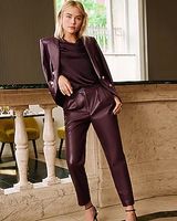 Super High Waisted Faux Leather Pleated Ankle Pant Purple Women's 0 Long