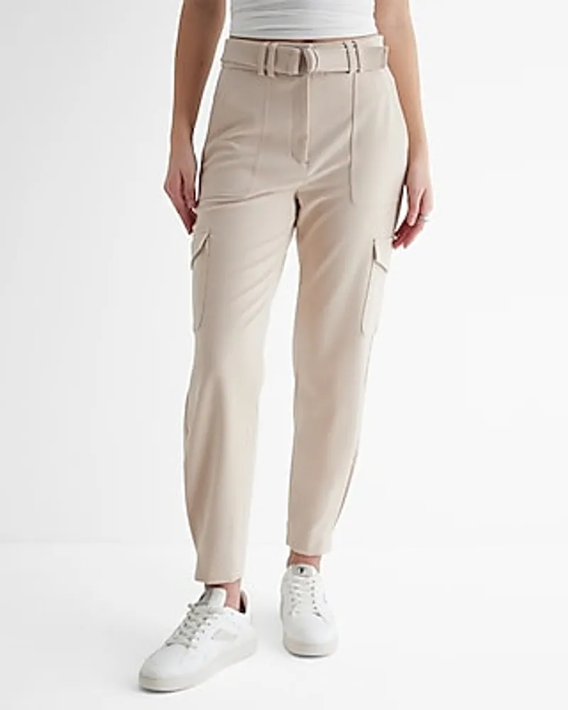 Super High Waisted Belted Cargo Pant Neutral Women's Long