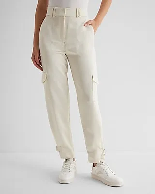 Super High Waisted Satin Cargo Ankle Pant White Women's 6 Long