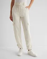 Super High Waisted Satin Cargo Ankle Pant White Women's 6 Long