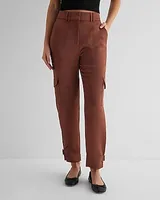 Super High Waisted Satin Cargo Ankle Pant Women's Long