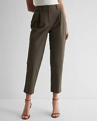 High Waisted Pleated Ankle Chino Pant Women's Long