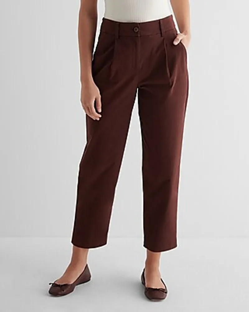 High Waisted Pleated Ankle Chino Pant Women's