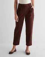 High Waisted Pleated Ankle Chino Pant Brown Women's 2