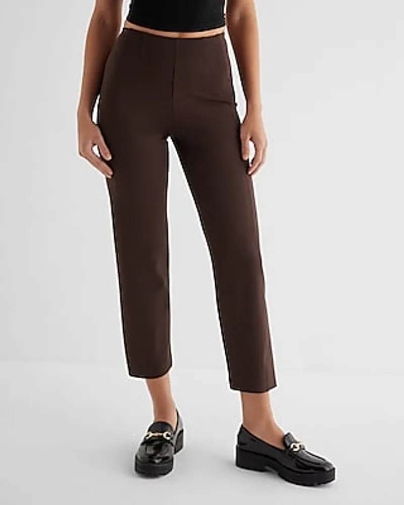 Express Columnist High Waisted Bodycon Knit Ankle Pant Brown