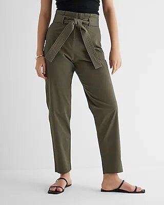 Super High Waisted Belted Paperbag Ankle Pant Women's Long