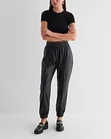 High Waisted Faux Leather Seamed Joggers Black Women's XS