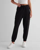 High Waisted Luxe Lounge Cargo Joggers Black Women's