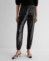 High Waisted Sequin Joggers Black Women's XS