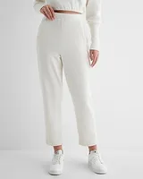 High Waisted Fleece Knit Straight Ankle Pant White Women's S