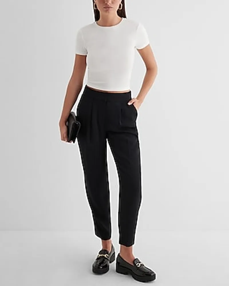 High-Waisted Pleated Chino Ankle Pants