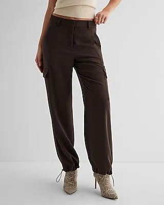 High Waisted Convertible Hem Cargo Trouser Pant Brown Women's 8 Short