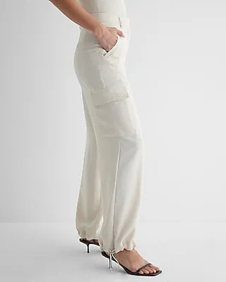 High Waisted Convertible Hem Cargo Trouser Pant Neutral Women's 4 Long
