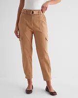 Super High Waisted Belted Cargo Ankle Pant Brown Women's 2