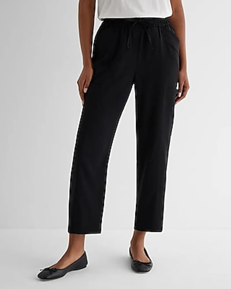 High Waisted Pull On Cargo Ankle Pant Black Women's L