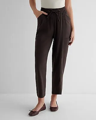 High Waisted Pull On Cargo Ankle Pant Brown Women's